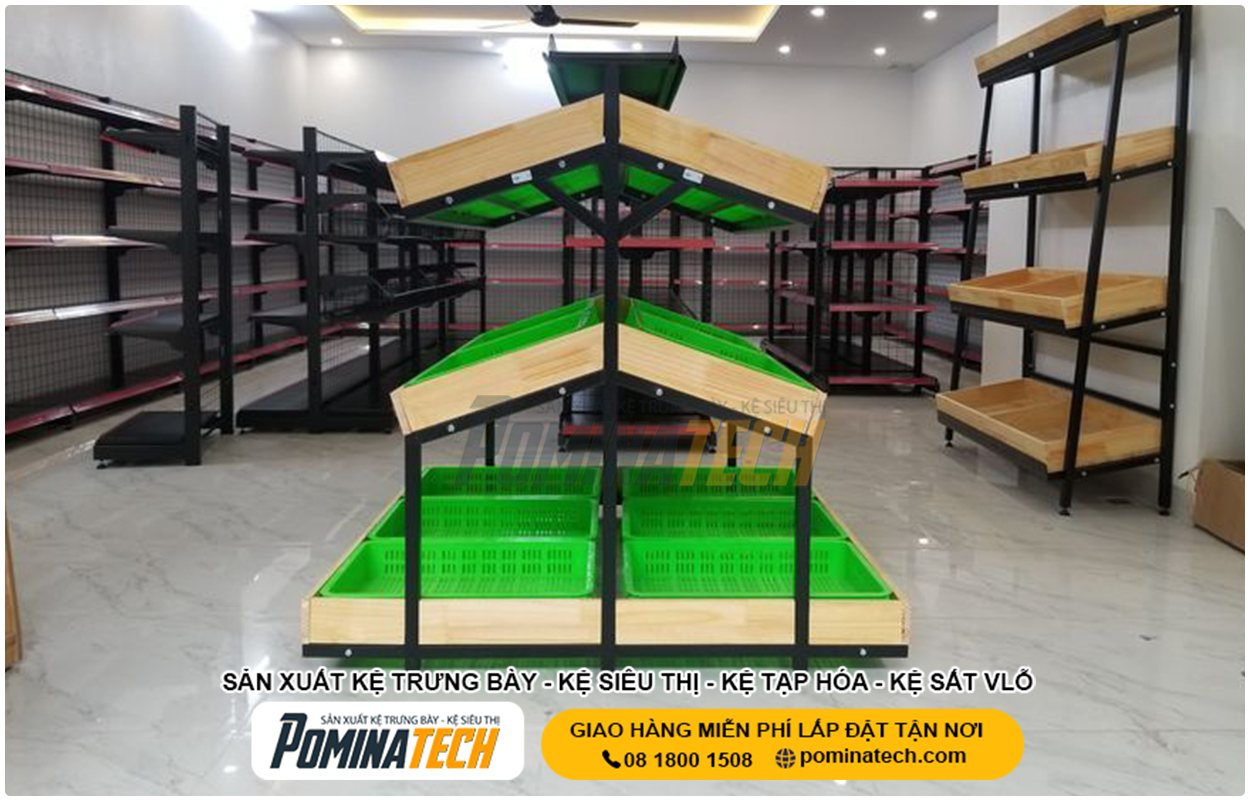 Kệ Trưng Bày Rau Củ Quả Khung Sắt – Khay Nhựa