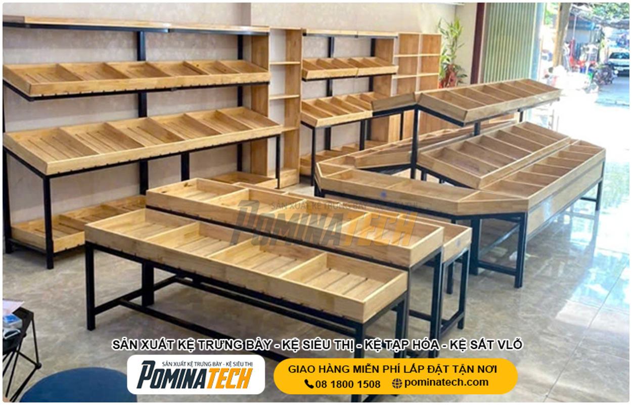 Kệ trưng bày rau củ quả bằng gỗ