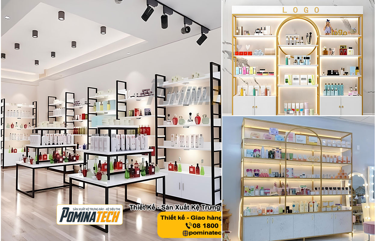 Top mẫu kệ trưng bày mỹ phẩm đẹp, giá rẻ, sang trọng nhất hiện nay