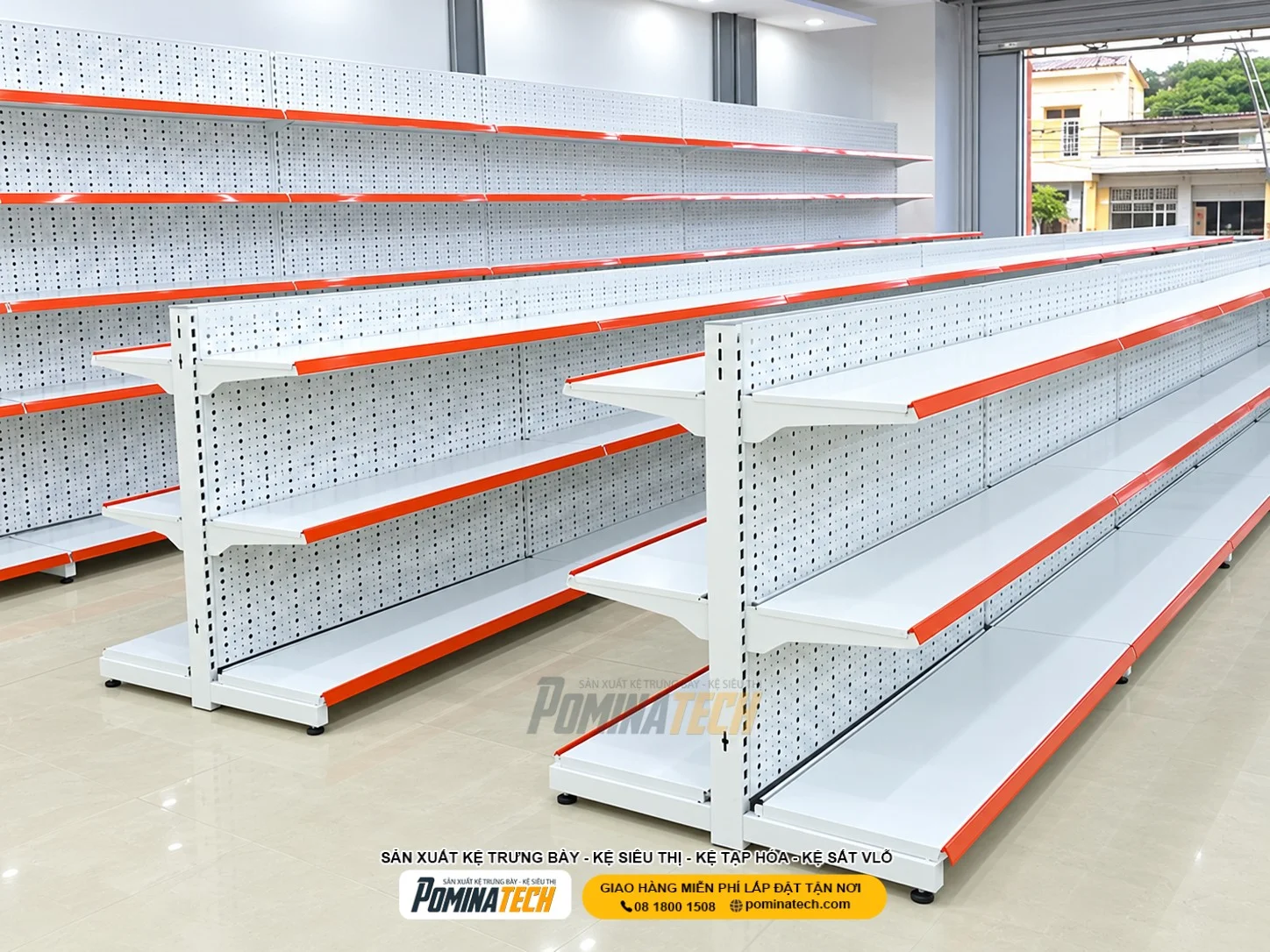 Cách cân chỉnh chân tăng chỉnh giúp kệ siêu thị đứng vững trên mặt sàn