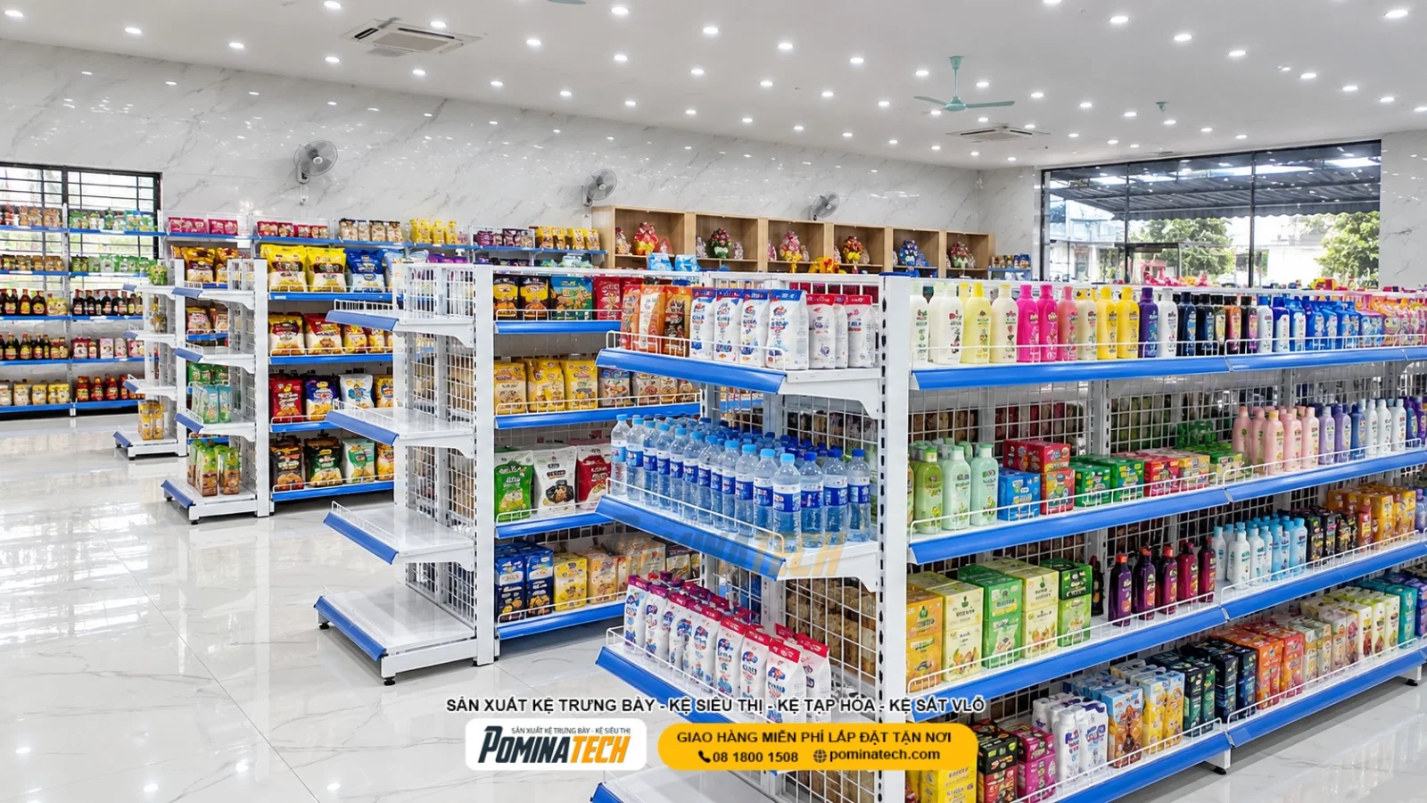 Cách sắp xếp hàng hóa trên kệ siêu thị 4 tầng giúp hạn chế che khuất sản phẩm