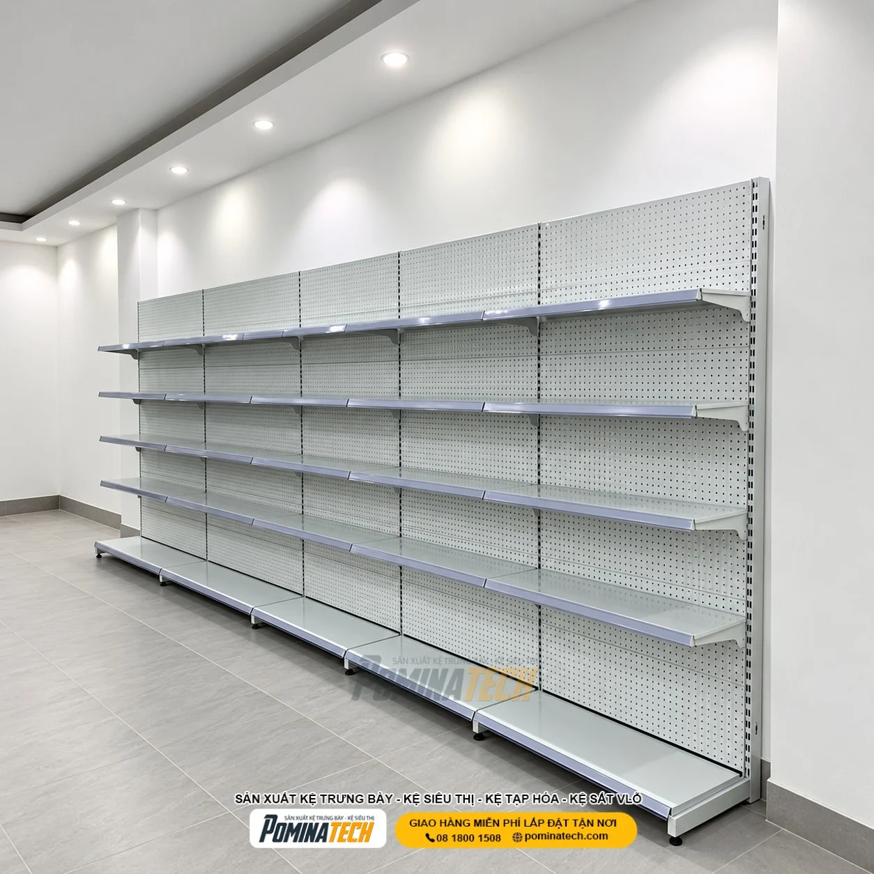 - Chiều cao kệ đơn siêu thị tiêu chuẩn giúp khách hàng dễ dàng lấy hàng