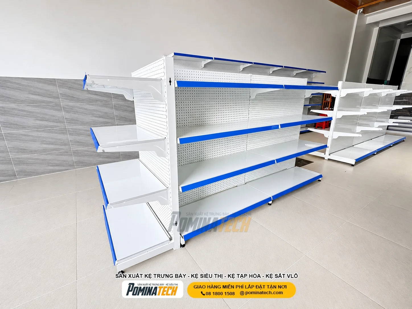Giải pháp bố trí kệ siêu thị theo mặt bằng giúp phân chia ngành hàng khoa học và dễ tìm kiếm.