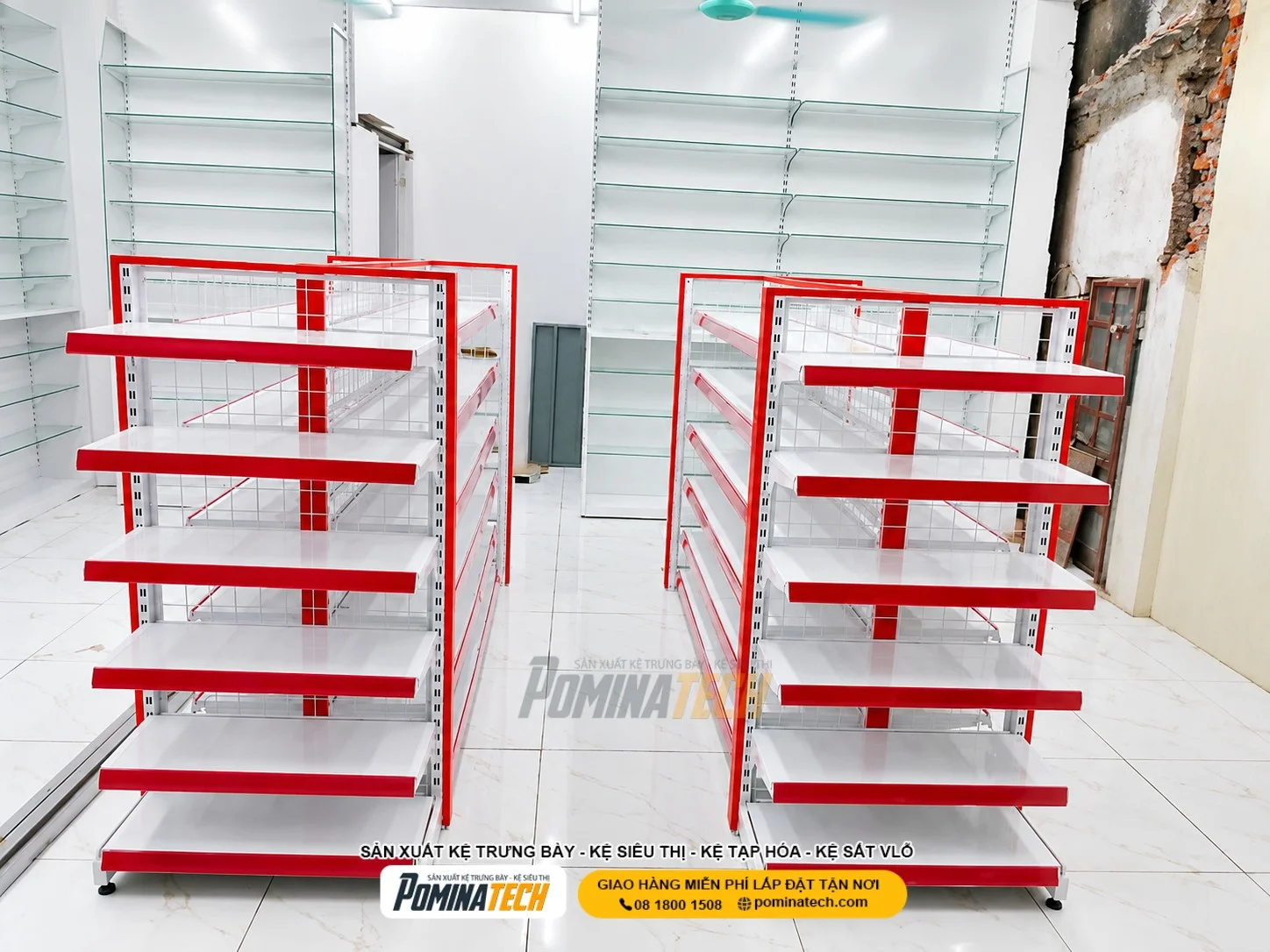 Hệ thống kệ siêu thị 6 tầng bố trí cân đối giúp khách hàng dễ dàng lựa chọn sản phẩm