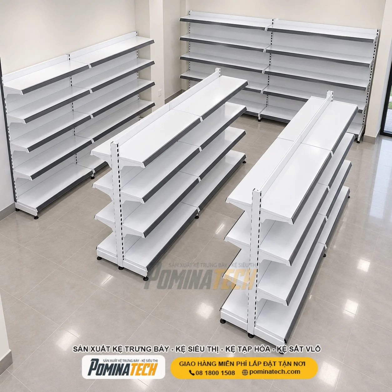 Hình Ảnh Kệ Siêu Thị Kệ Đôi Lưng Tôn Liền 5 Tầng Chất Lượng Cao Tại POMINATECH