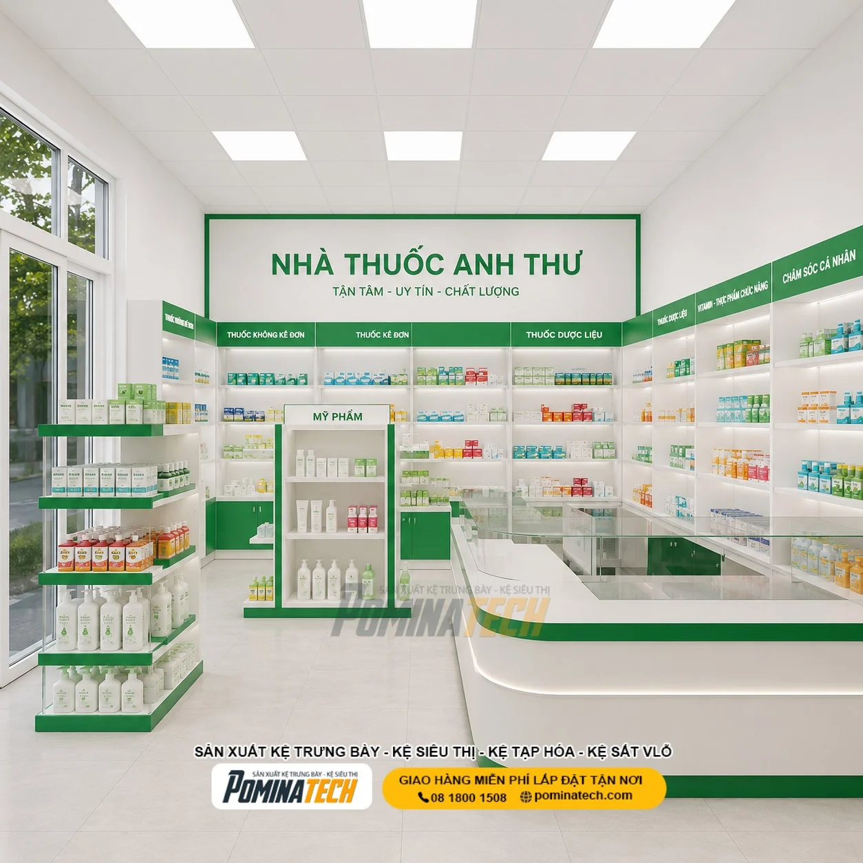 Kệ Áp Tường Trưng Bày Thực Phẩm Chức Năng Tối Ưu Diện Tích Nhà Thuốc