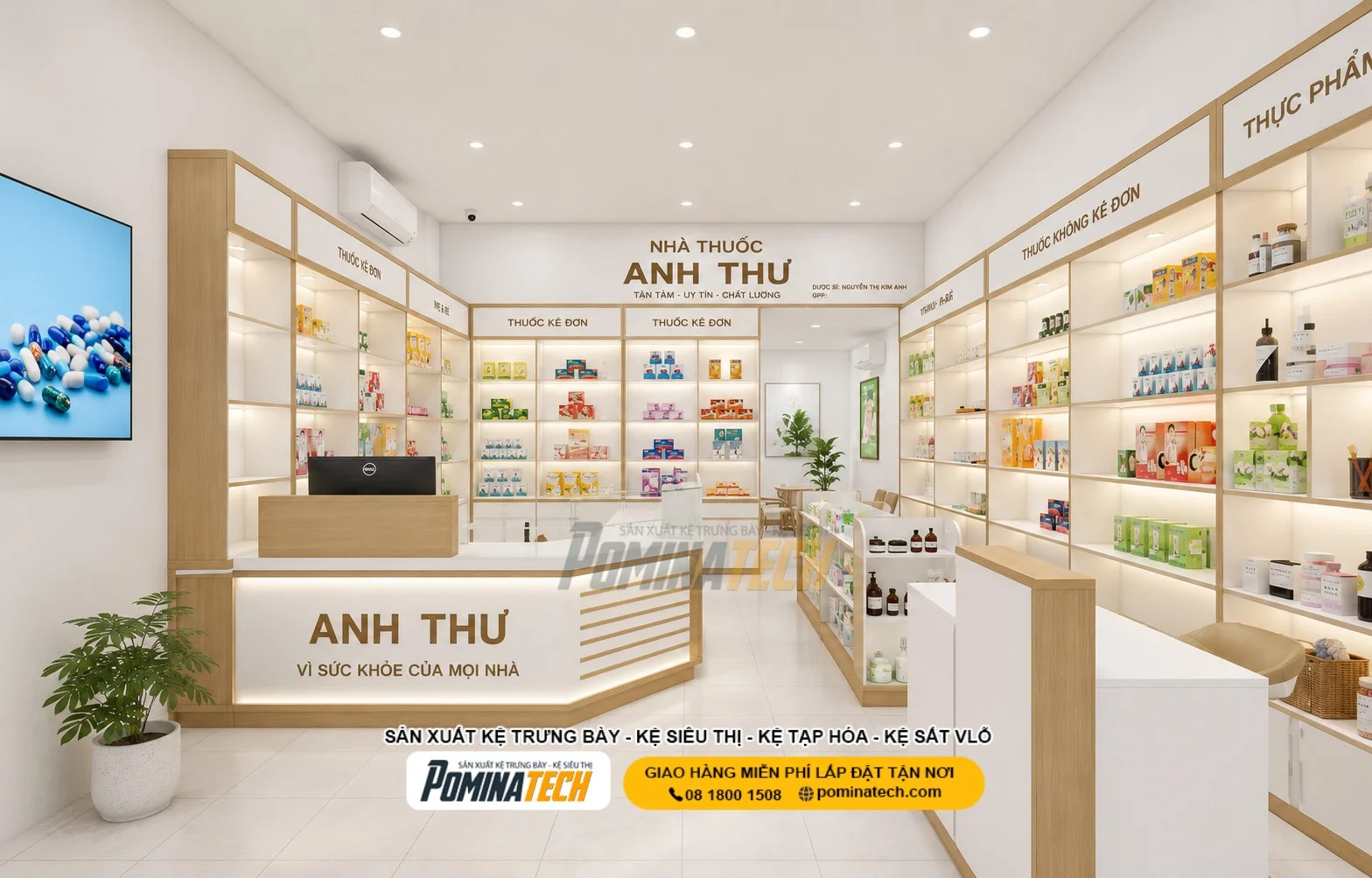 Kệ Gỗ Trưng Bày Thực Phẩm Chức Năng Đẹp Cho Nhà Thuốc Hiện Đại