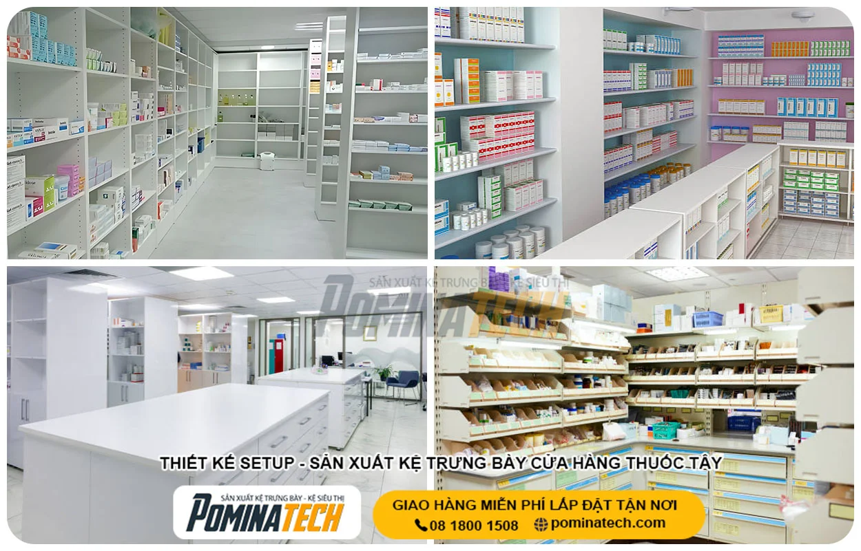 Kệ nhà thuốc áp tường nhiều tầng tiết kiệm diện tích