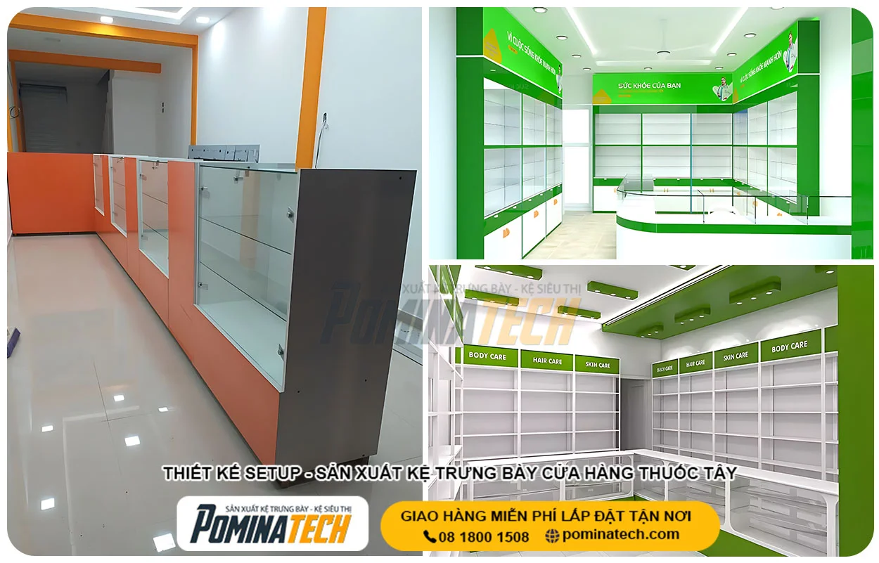 Kệ nhà thuốc đẹp cho cửa hàng diện tích nhỏ