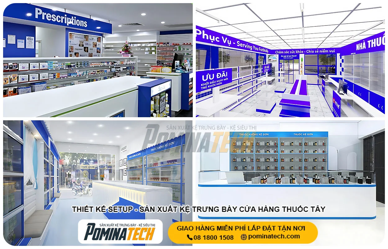 Kệ nhà thuốc đẹp hiện đại cho cửa hàng thuốc tây