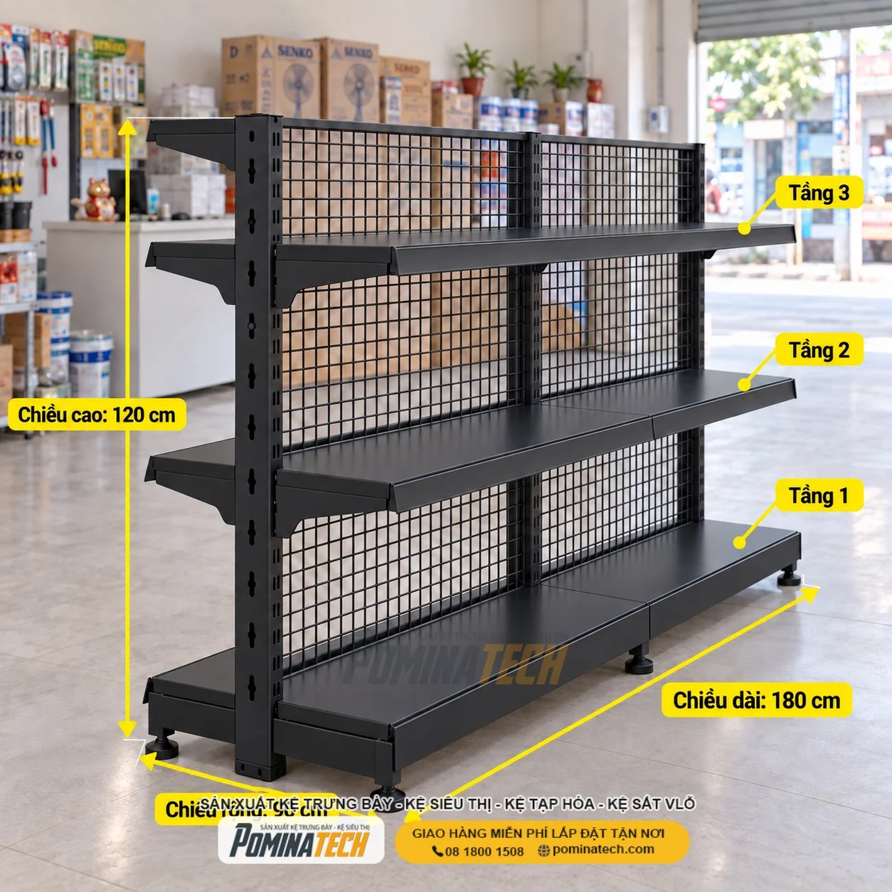 Kệ Đôi Lưng Lưới 3 Tầng – Bố Trí Giữa Nhà, Tạo Lối Đi Thuận Tiện