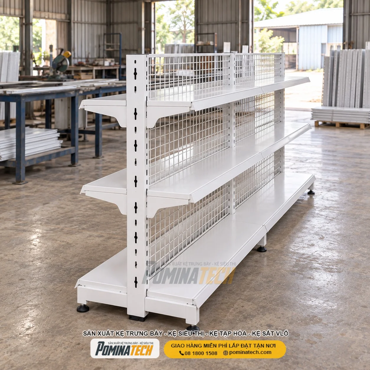 Kệ Đôi Lưng Lưới 3 Tầng – Mẫu Kệ Trưng Bày Cho Nhiều Mô Hình Bán Lẻ
