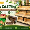 Kệ rau củ 3 tầng khay gỗ tự nhiên bố trí theo từng ngăn