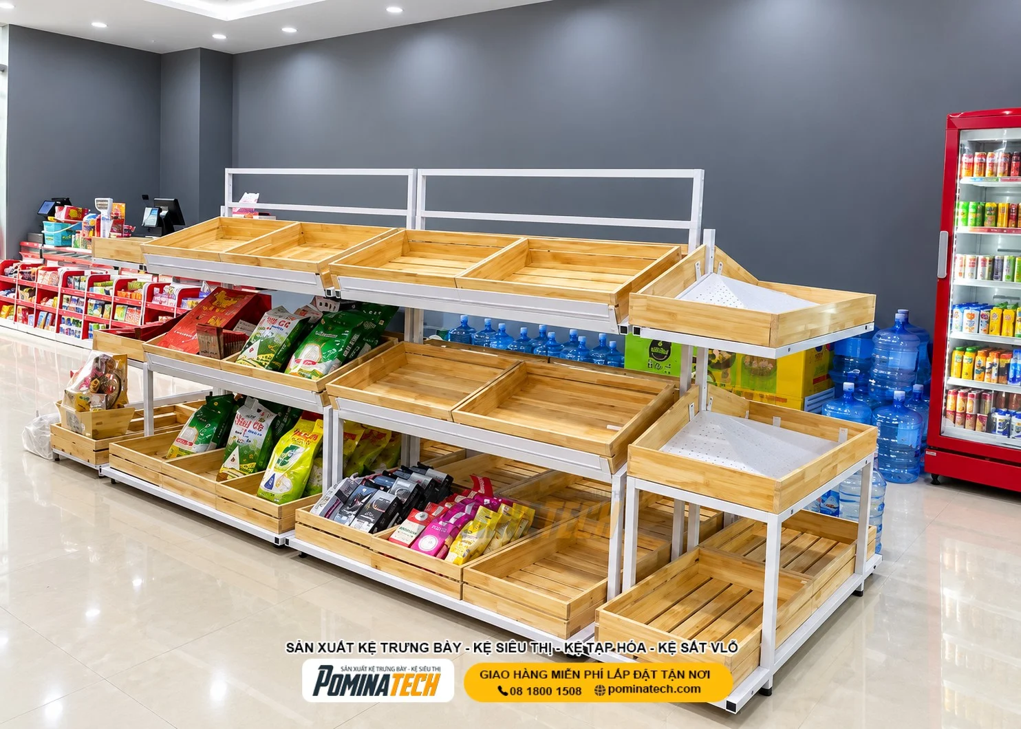 Kệ rau củ 3 tầng khung sắt sơn tĩnh điện phù hợp với gian hàng nông sản hiện đại