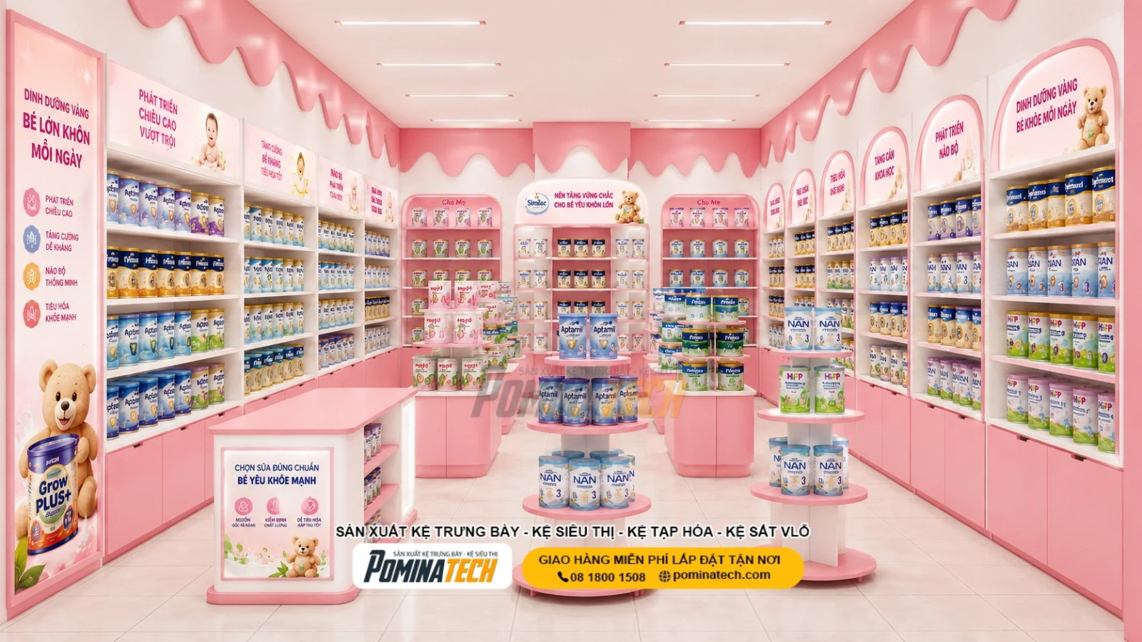 Kệ Shop Mẹ Và Bé Trưng Bày Sữa Đẹp, Gọn Gàng Và Chuyên Nghiệp