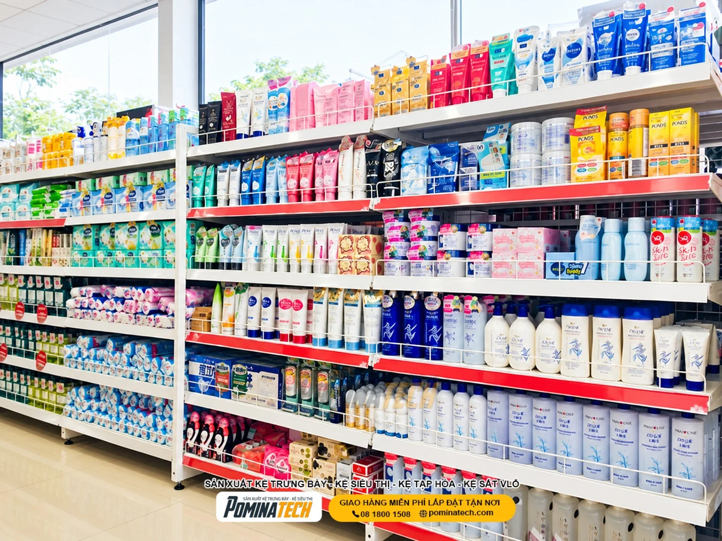 Kệ siêu thị 6 tầng tối ưu không gian theo chiều cao cho cửa hàng tiện lợi