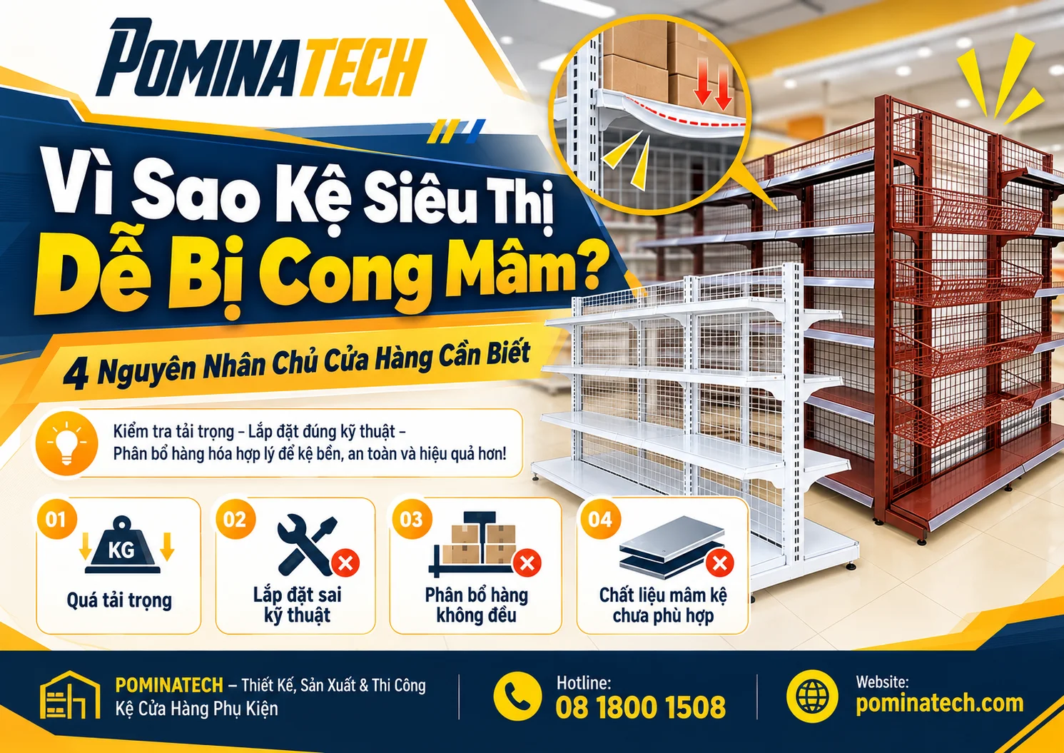 Kệ siêu thị bị cong mâm do phân bổ hàng hóa không đồng đều