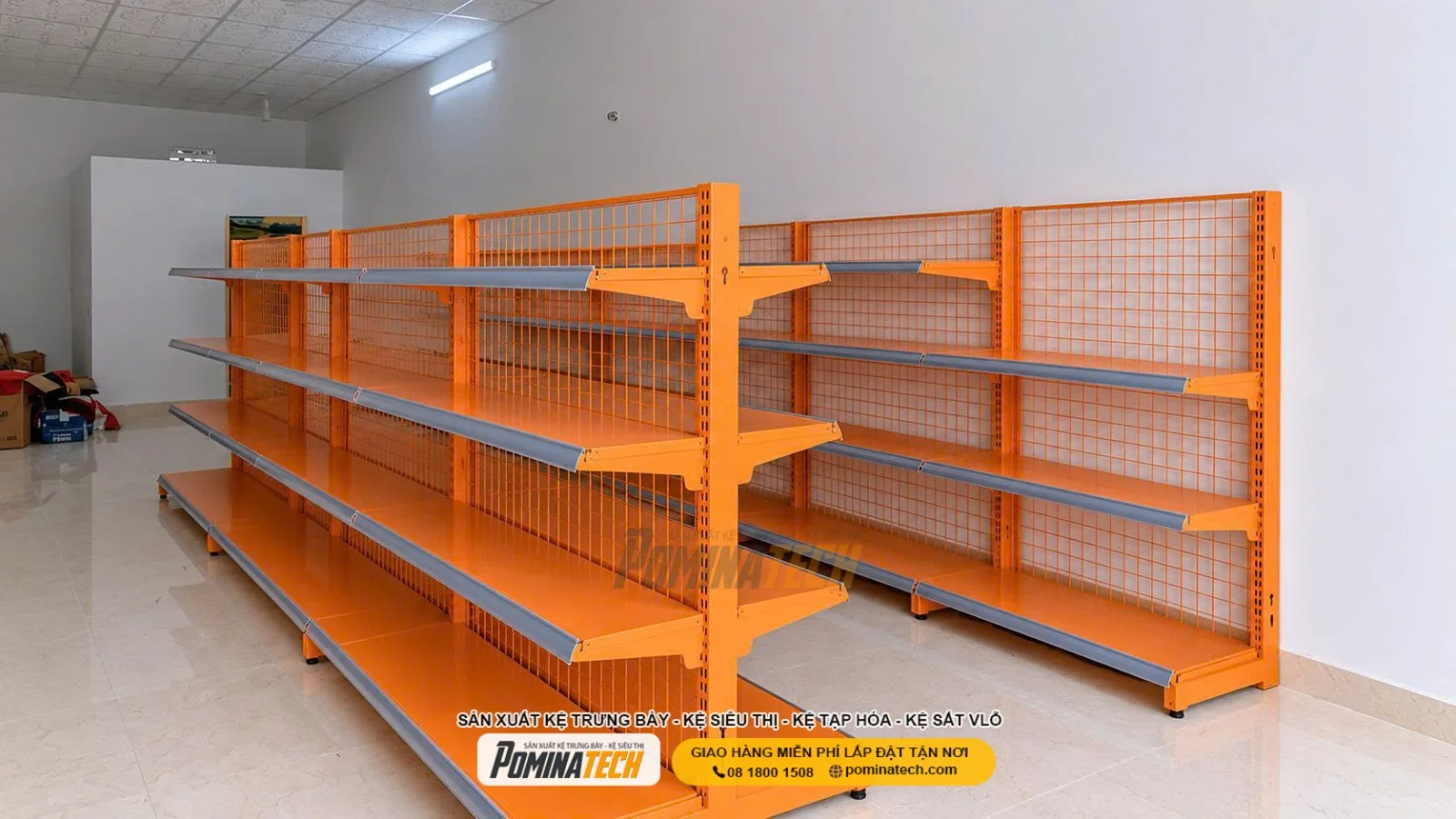 Kệ Siêu Thị Kệ Đôi Lưng Lưới 4 Tầng – Phù Hợp Cửa Hàng Tạp Hóa Và Minimart