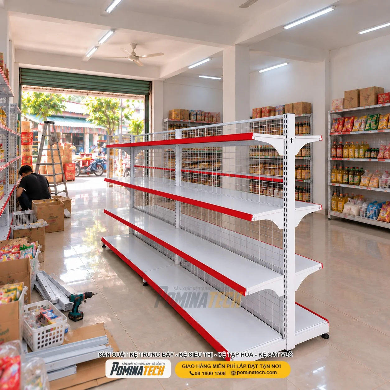 Kệ Siêu Thị Kệ Đôi Lưng Lưới 4 Tầng – Thiết Kế Chắc Chắn, Tối Ưu Không Gian