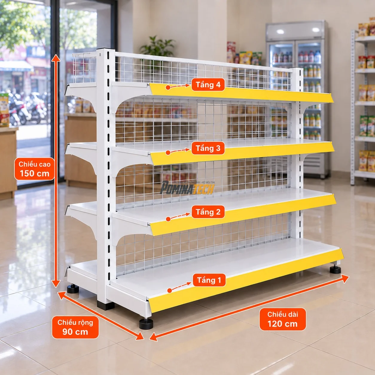 Kệ Siêu Thị Kệ Đôi Lưng Lưới 4 Tầng – Thiết Kế Chắc Chắn, Tối Ưu Không Gian