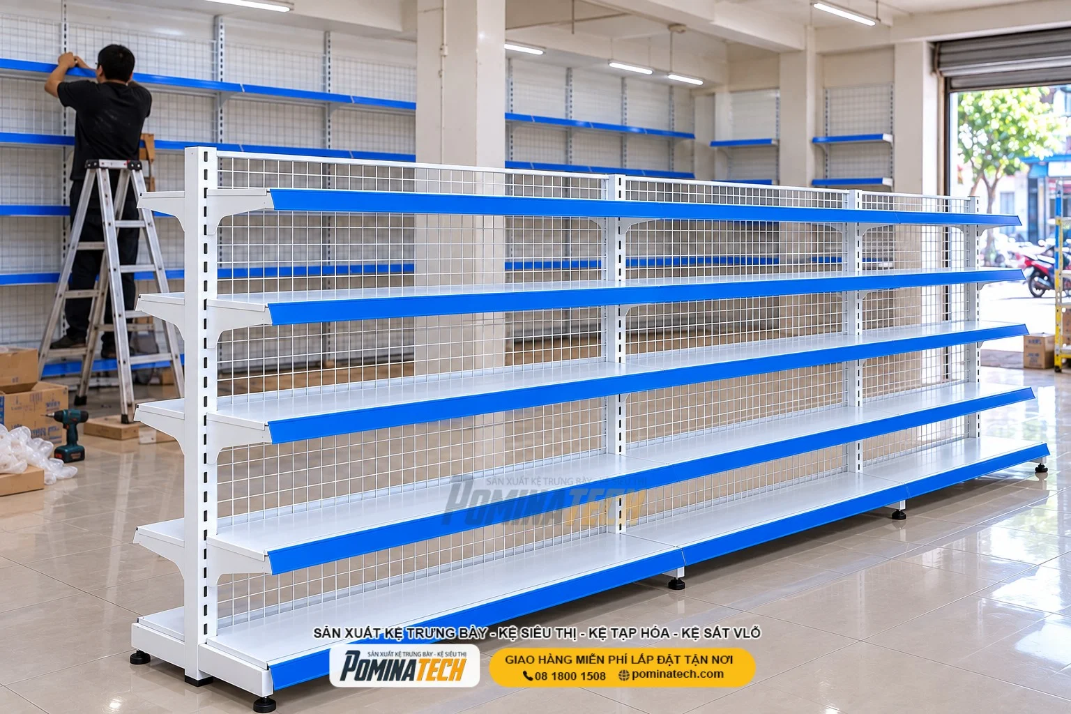 Kệ Siêu Thị Kệ Đôi Lưng Lưới 5 Tầng – Sản Xuất Theo Yêu Cầu, Giao Hàng Toàn Quốc