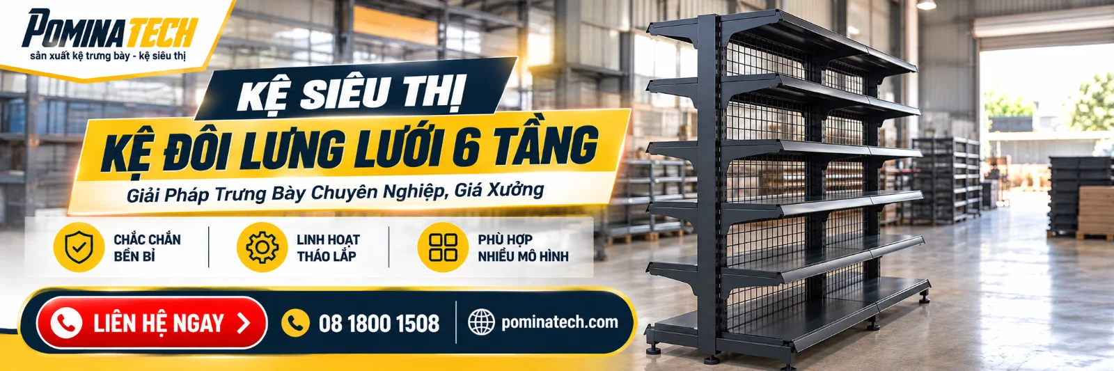 Kệ Siêu Thị Kệ Đôi Lưng Lưới 6 Tầng – Thiết Kế Hiện Đại, Tối Ưu Không Gian Trưng Bày