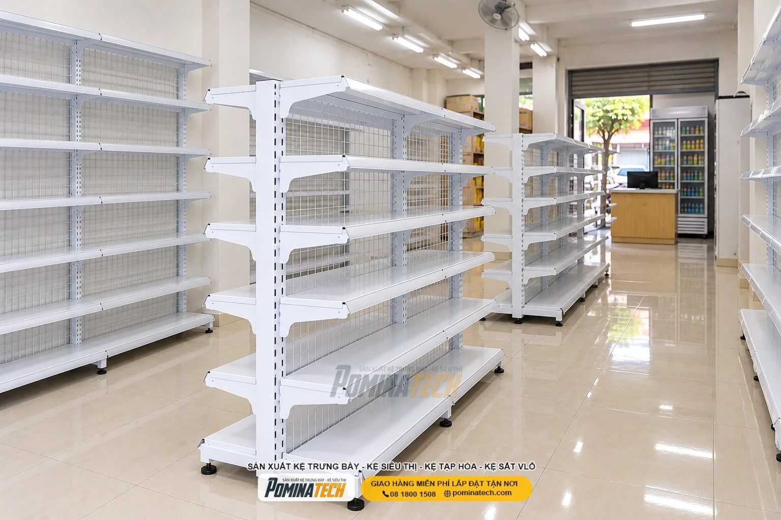 Kệ Siêu Thị Kệ Đôi Lưng Lưới 6 Tầng – Tối Ưu Diện Tích, Nâng Cao Hiệu Quả Bán Hàng