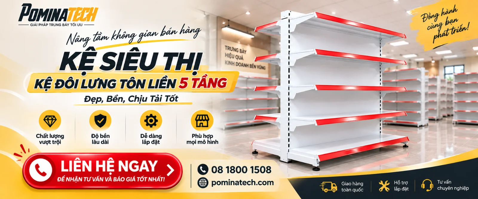 Kệ Siêu Thị Kệ Đôi Lưng Tôn Liền 5 Tầng Sơn Tĩnh Điện Cao Cấp, Độ Bền Vượt Trội