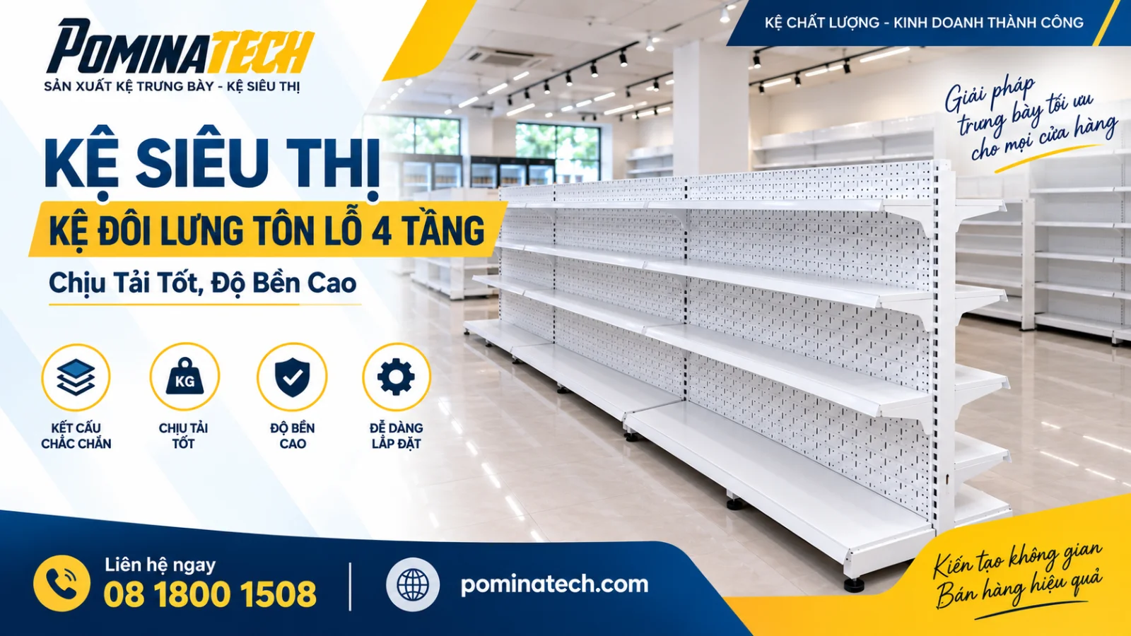 Kệ Siêu Thị Kệ Đôi Lưng Tôn Lỗ 4 Tầng – Giải Pháp Trưng Bày Hiện Đại
