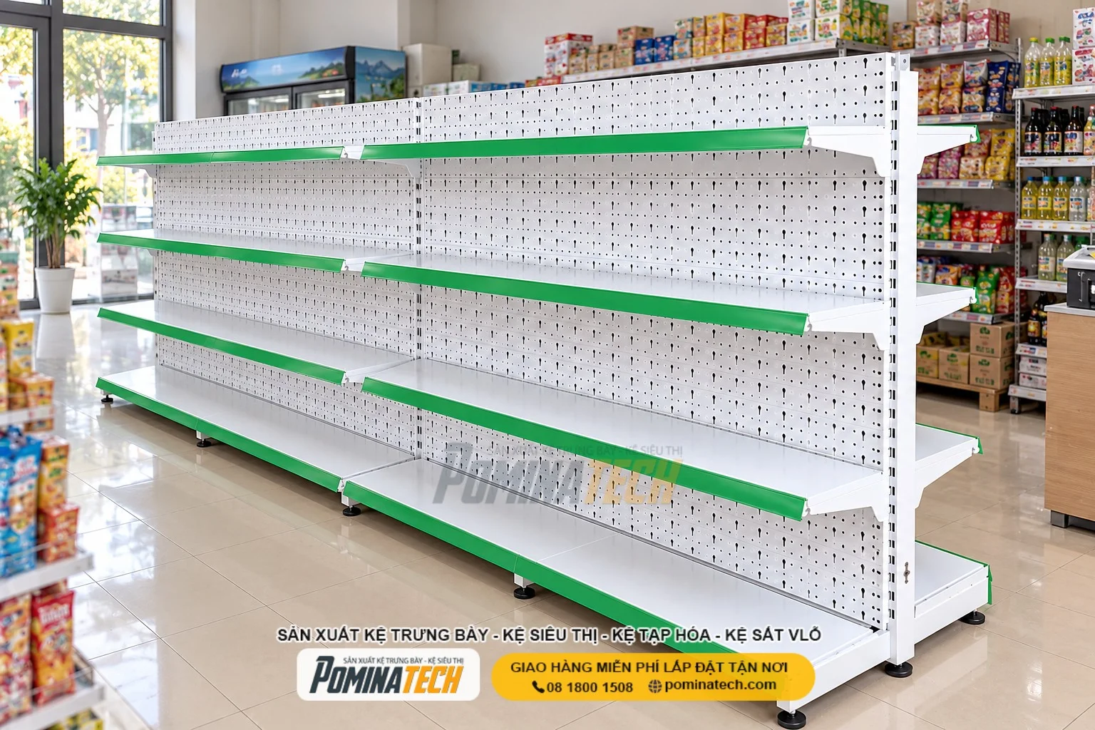 Kệ Siêu Thị Kệ Đôi Lưng Tôn Lỗ 4 Tầng – Thiết Kế Chắc Chắn, Bền Đẹp