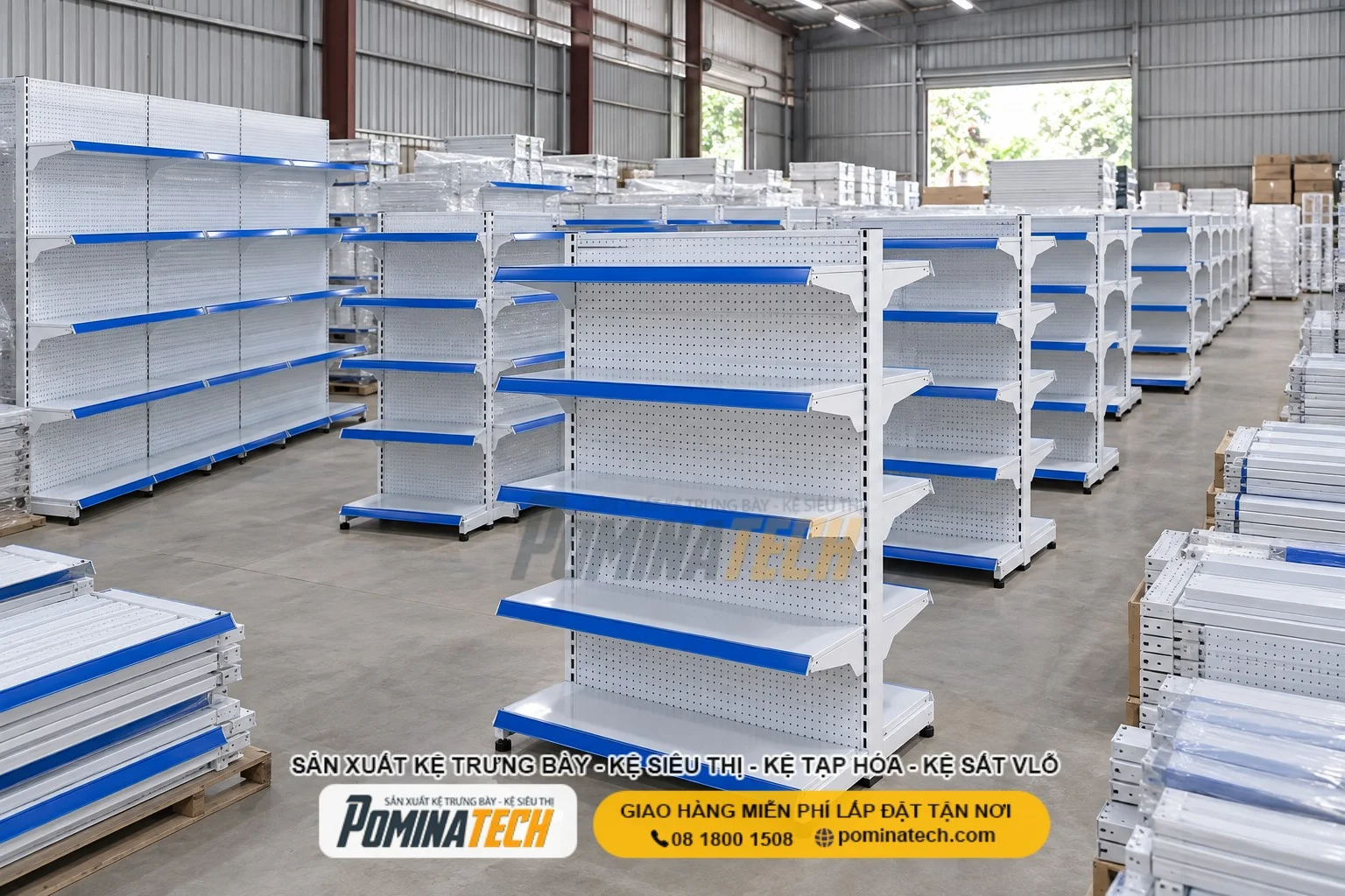 Kệ Siêu Thị Kệ Đôi Lưng Tôn Lỗ 5 Tầng – Bền Đẹp, Chịu Lực Tốt, Giá Xưởng
