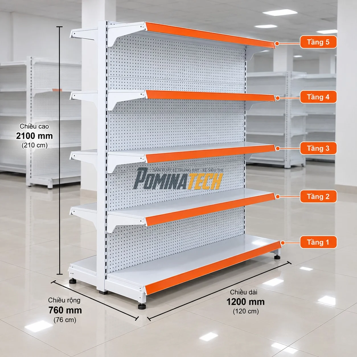 Kệ Siêu Thị Kệ Đôi Lưng Tôn Lỗ 5 Tầng – Giải Pháp Trưng Bày Hiện Đại