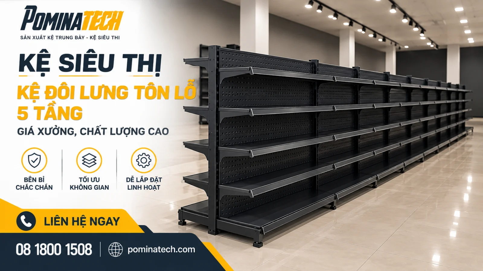 Kệ Siêu Thị Kệ Đôi Lưng Tôn Lỗ 5 Tầng – Thiết Kế Chắc Chắn, Lắp Đặt Linh Hoạt