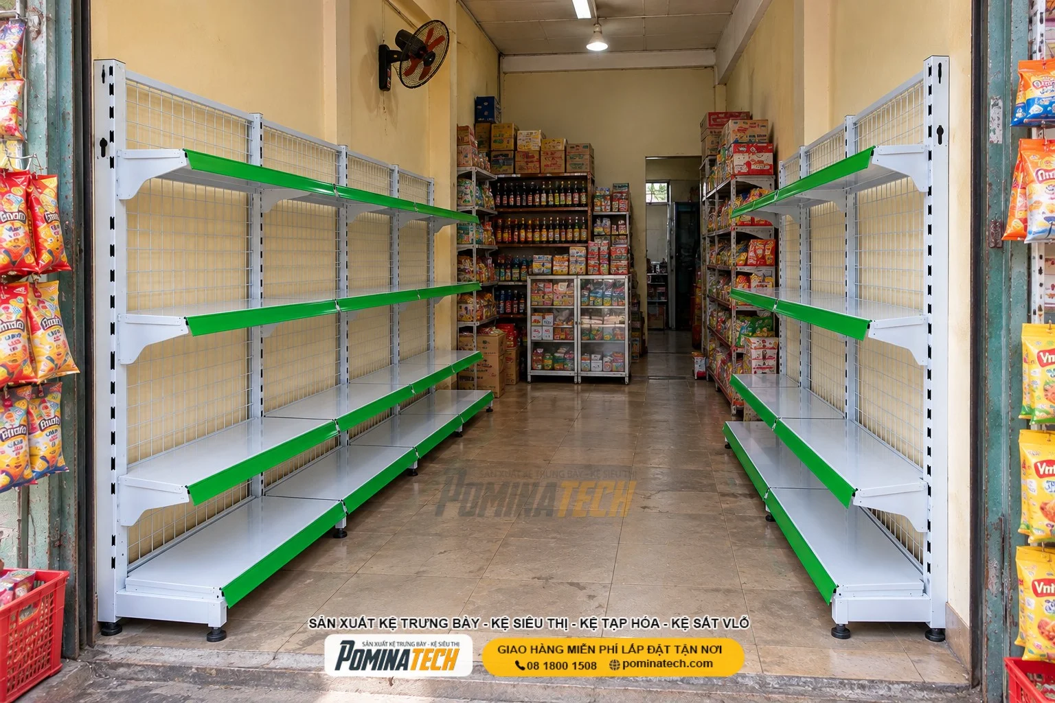 Kệ Siêu Thị Kệ Đơn Lưng Lưới 4 Tầng – Phù Hợp Siêu Thị Mini Và Minimart