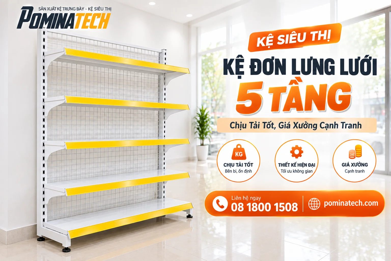 Kệ Siêu Thị Kệ Đơn Lưng Lưới 5 Tầng – Chịu Tải Tốt, Giá Xưởng Cạnh Tranh