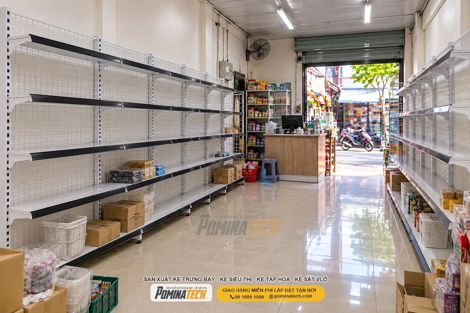 Kệ Siêu Thị Kệ Đơn Lưng Lưới 5 Tầng – Kết Cấu Vững Chắc, Dễ Lắp Đặt