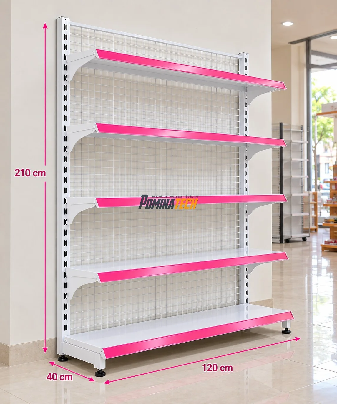 Kệ Siêu Thị Kệ Đơn Lưng Lưới 5 Tầng – Phù Hợp Siêu Thị Mini, Tạp Hóa, Minimart