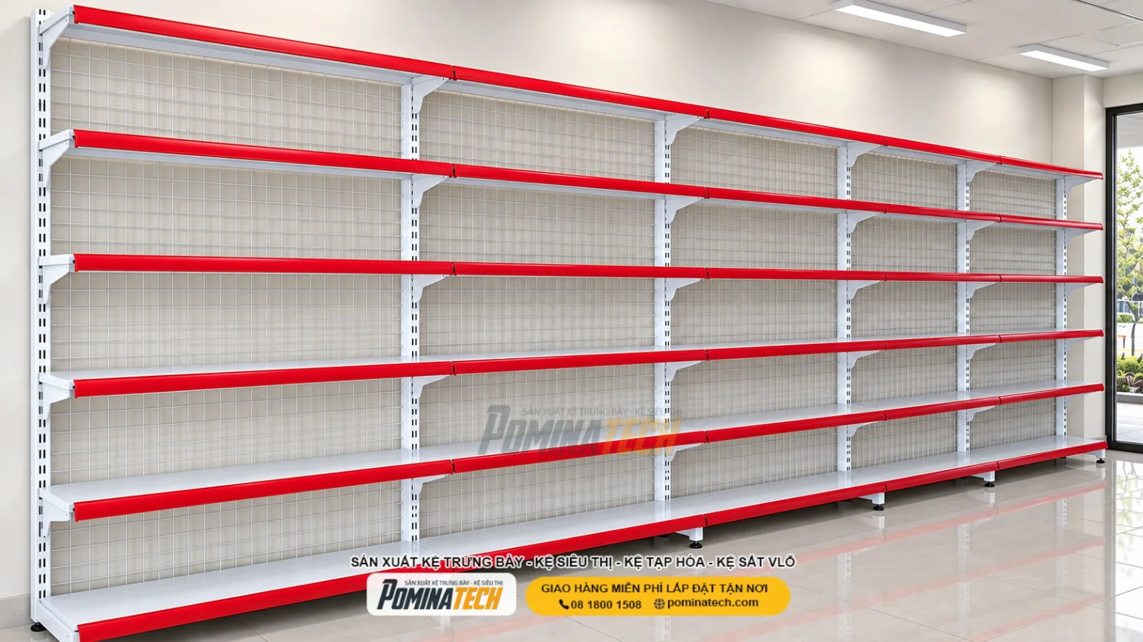 Kệ Siêu Thị Kệ Đơn Lưng Lưới 6 Tầng – Phù Hợp Tạp Hóa, Cửa Hàng Tiện Lợi, Minimart