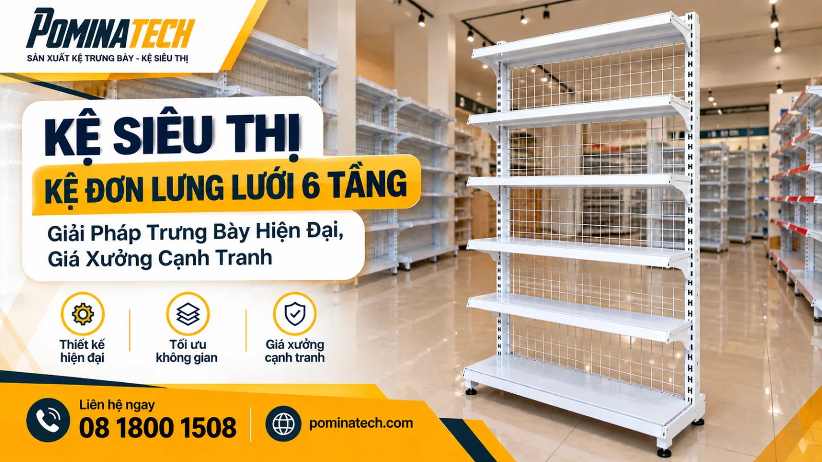 Kệ Siêu Thị Kệ Đơn Lưng Lưới 6 Tầng – Sơn Tĩnh Điện Bền Đẹp, Phù Hợp Mọi Mô Hình Cửa Hàng