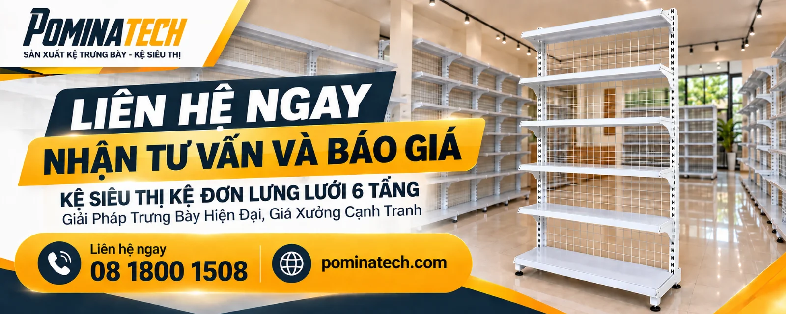 Kệ Siêu Thị Kệ Đơn Lưng Lưới 6 Tầng – Thiết Kế Chắc Chắn, Tối Ưu Không Gian Trưng Bày