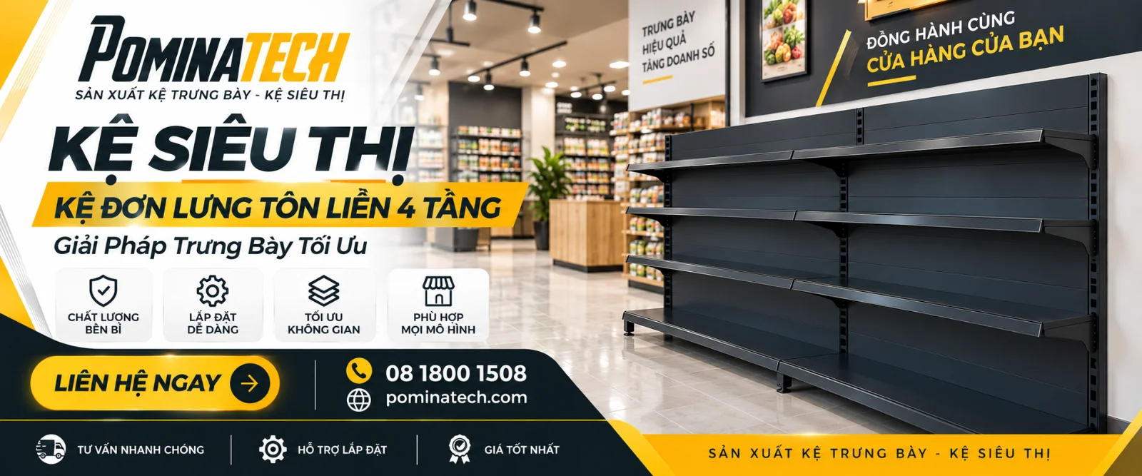 Kệ Siêu Thị Kệ Đơn Lưng Tôn Liền 4 Tầng - Chịu Tải Vượt Trội