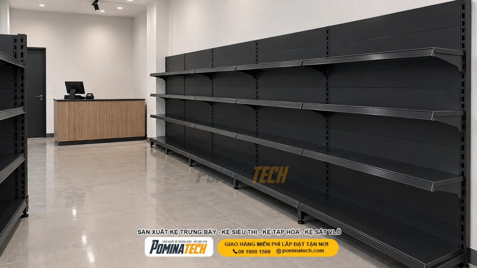 Kệ Siêu Thị Kệ Đơn Lưng Tôn Liền 4 Tầng - Sơn Tĩnh Điện Cao Cấp