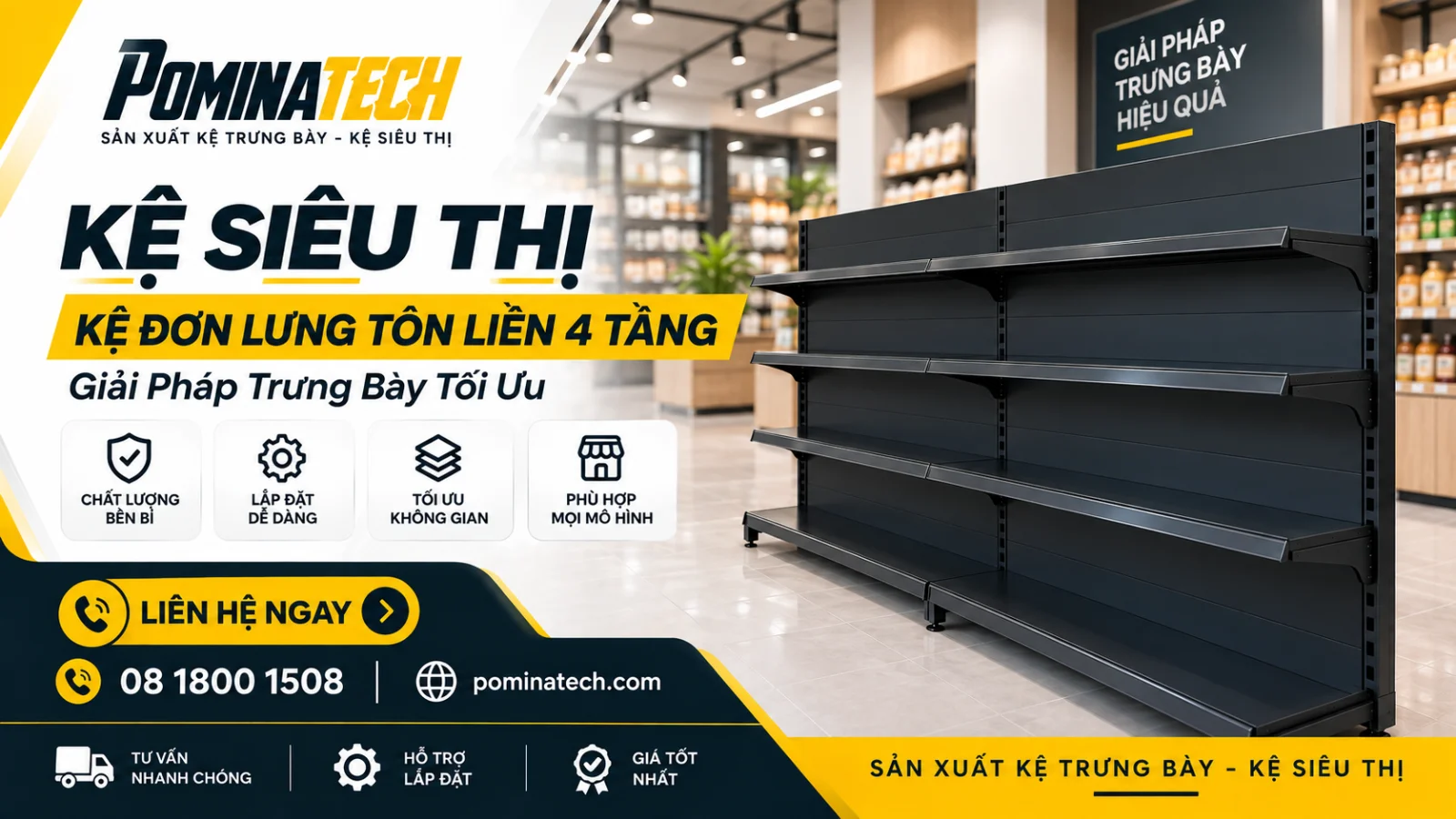 Kệ Siêu Thị Kệ Đơn Lưng Tôn Liền 4 Tầng - Thiết Kế Hiện Đại