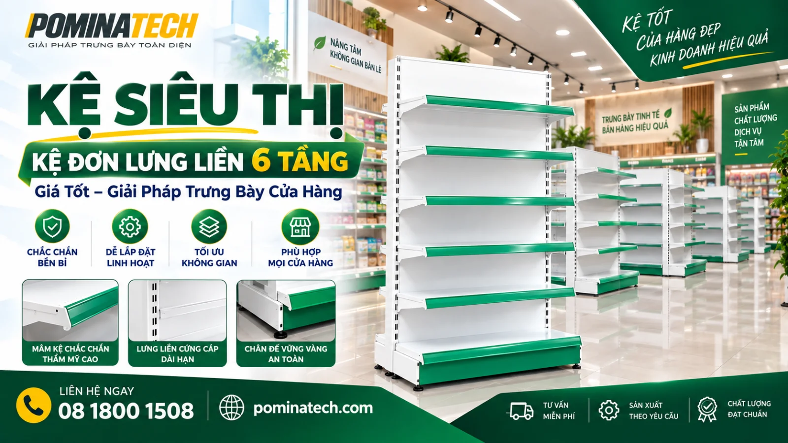 Kệ Siêu Thị Kệ Đơn Lưng Tôn Liền 6 Tầng – Giá Tốt Từ Xưởng