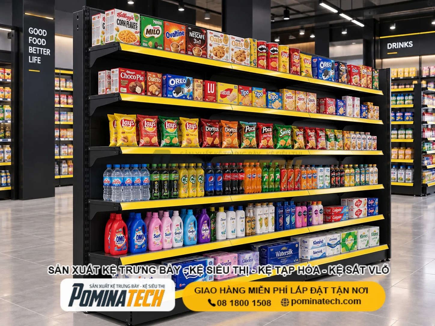 Kệ Siêu Thị Kệ Đơn Lưng Tôn Liền 6 Tầng – Lựa Chọn Hàng Đầu Cho Mini Mart