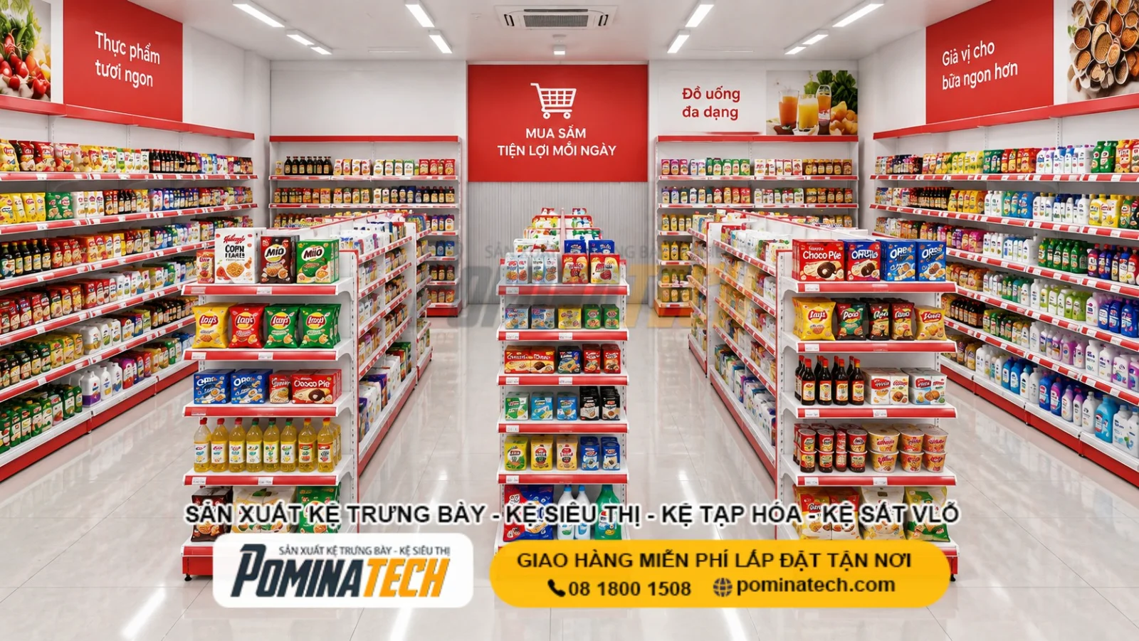 Kệ Siêu Thị Kệ Đơn Lưng Tôn Liền 6 Tầng – Sản Xuất Trực Tiếp Tại POMINATECH
