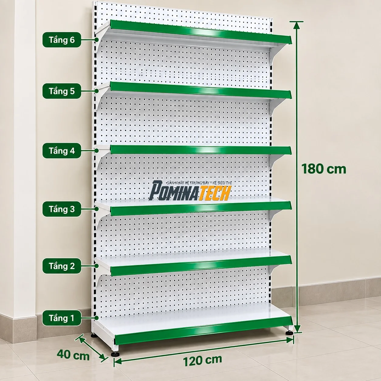 Kệ Siêu Thị Kệ Đơn Lưng Tôn Lỗ 6 Tầng – Phù Hợp Cửa Hàng Tạp Hóa, Siêu Thị Mini