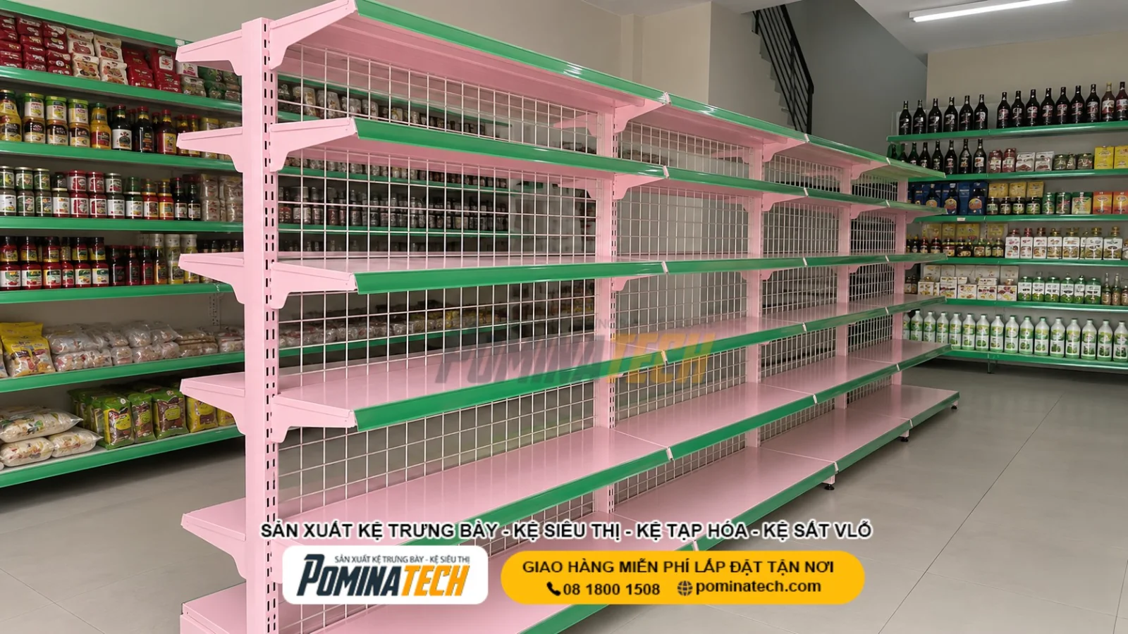 Kệ Siêu Thị Lưng Lưới 6 Tầng chịu tải tốt, phù hợp cửa hàng tạp hóa và siêu thị mini