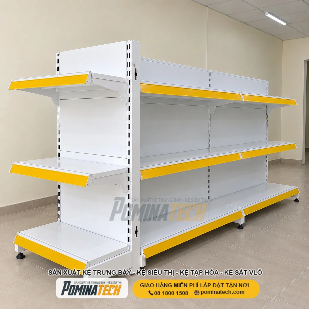 Kệ Siêu Thị Lưng Tôn Liền 3 Tầng – Đẹp, Bền, Chịu Tải Tốt