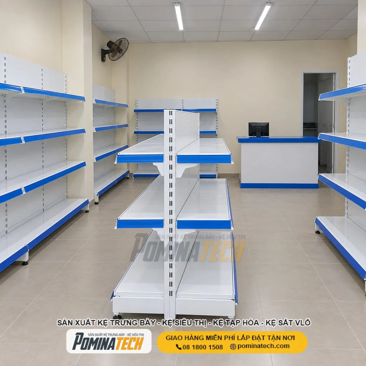 Kệ Siêu Thị Lưng Tôn Liền 3 Tầng – Đẹp, Bền, Chịu Tải Tốt